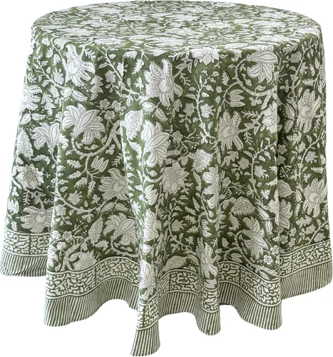 Vista 19 de ATOSII Amalfi - Mantel redondo de verano 100% algodón, estampado en bloques, para comedor, bodas, exteriores, fiestas, I Grand Millenial Farmhouse