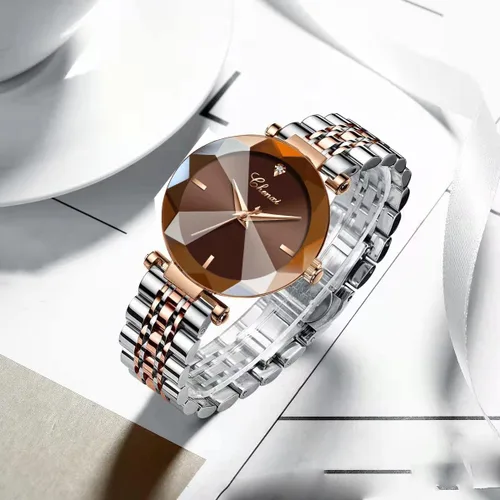 Vista 5 de SENRUD Relojes de moda para mujer, reloj de pulsera de malla de acero inoxidable de oro rosa, elegante, regalo para mujer, reloj de pulsera