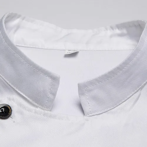 Vista 6 de Abrigo de chef unisex de manga corta, uniforme de chef de cocina, chaqueta de trabajo ligera con bolsillos