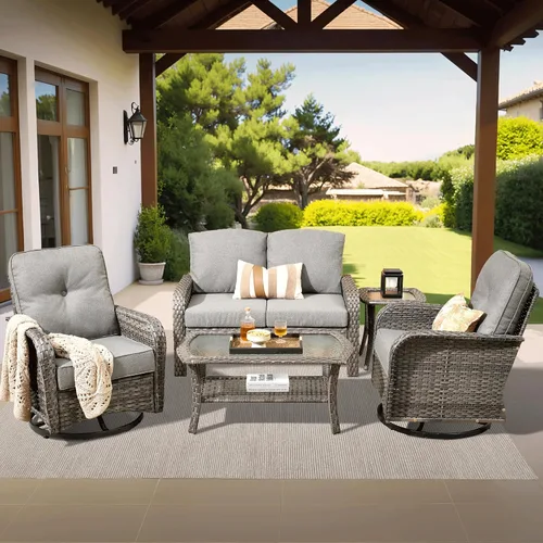 Vista 32 de ovios - Juego de muebles de patio de 2 piezas, sofá de mimbre para exteriores con sillas, silla de ratán con respaldo alto con cómodos cojines