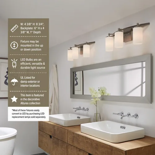 Vista 5 de Sea Gull Lighting 4124601-05 Alturas - Aplique de pared y baño, estilo de tocador, acabado cromado
