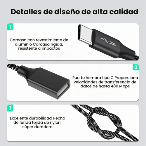 Vista 6 de MOGOOD Cable USB C macho a doble USB hembra tipo A 2.0 OTG Splitter Negro