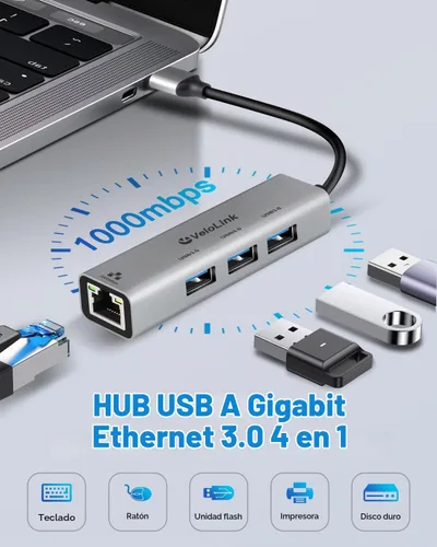 Vista 2 de Adaptador USB a Ethernet, Ethernet a USB, USB a RJ45 para Nintendo Switch 2, adaptador Gigabit Ethernet, red LAN para laptop, MacBook, Chromebook