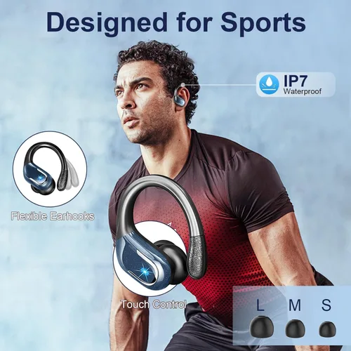 Vista 5 de Auriculares inalámbricos, auriculares deportivos Bluetooth 5.4 2025, nuevos auriculares Bluetooth con 75 horas de estéreo, 4 micrófonos ENC