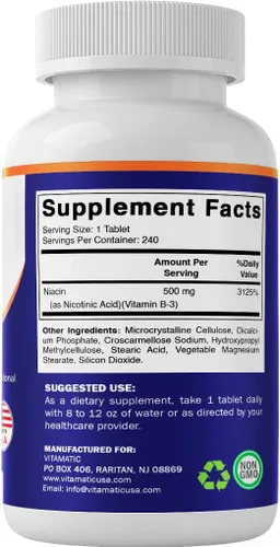 Vista 8 de Vitamatic Niacina (vitamina B3) 500 mg, 240 comprimidos - Sin OMG y sin gluten - 480 tabletas (paquete de 2)
