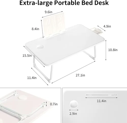 Vista 4 de 28 x 16 pies Mesa plegable extragrande para computadora portátil para cama, escritorio de piso, ideal para comer, estudio, uso de computadora
