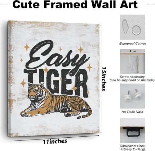 Vista 2 de Lienzo decorativo de pared con citas divertidas, diseño retro de tigre, para amantes de los animales de tigre, impresiones enmarcadas para el hogar