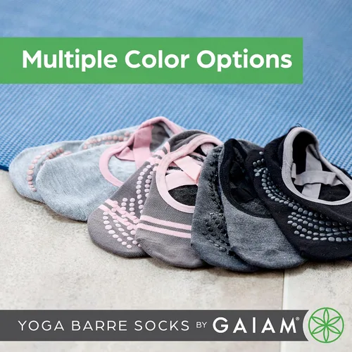 Vista 2 de Gaiam Calcetines antideslizantes con agarre de goma en los dedos para yoga y barré, accesorios para mujeres y hombres