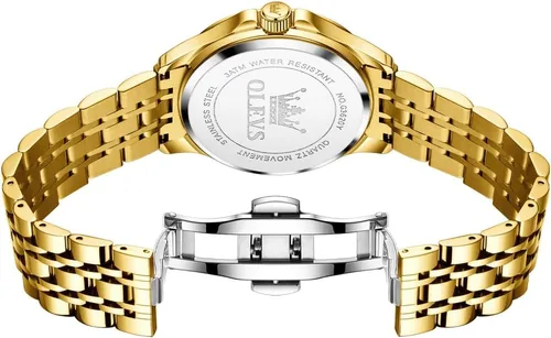 Vista 44 de OLEVS - Relojes de diamantes para hombres, relojes de vestir a prueba de agua, relojes analógicos de cuarzo de lujo con calendario de fecha y correa
