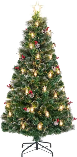Vista 16 de Goplus Árbol de Navidad artificial de fibra óptica preiluminado de 3 pies, con luces LED multicolor y copos de nieve (3 pies)