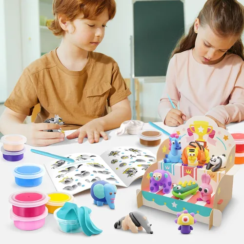 Vista 4 de Drama Planet Kit de arcilla seca al aire para niños, viene con guía de instrucciones con 4 escenas y 26 tutoriales de proyectos, 18 latas de arcilla