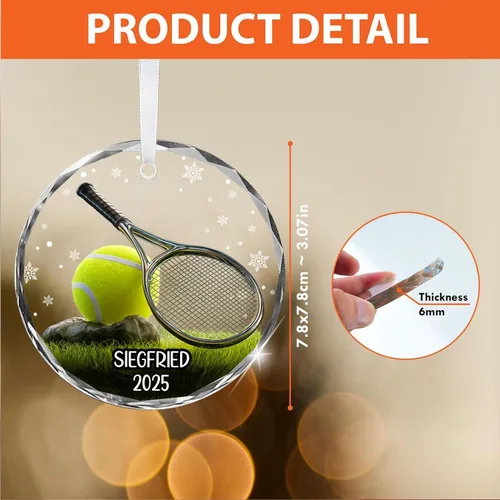 Vista 6 de NAZENTI Adorno de Navidad personalizado de vidrio 3D de tenis 2026, adorno personalizado para jugador de tenis con nombre y año, decoración de árbol