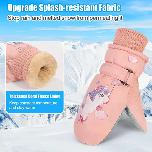 Vista 2 de MoKo Manoplas de esquí para niños, guantes de esquí aislados impermeables para niñas y niños, guantes de nieve de invierno para niños