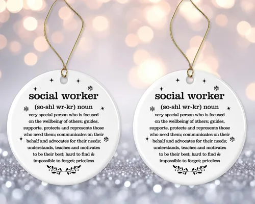 Vista 3 de Adorno de Navidad para trabajador social, regalo de diccionario de definición de trabajador social, mejor trabajador social de todos los tiempos