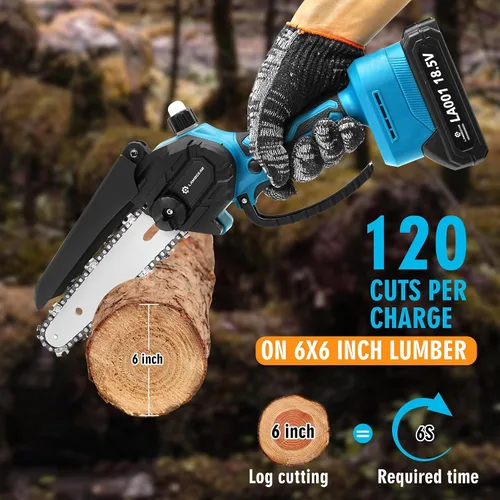 Vista 3 de Mini Chainsaw Cordless 6 Inch Electric Chainsaw pruning saw Battery Powered Handheld Portable Chain Saw With 2 Batteries/Automatic Oiler for Tree