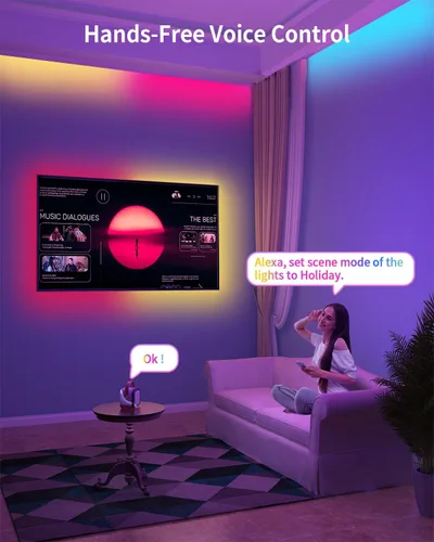 Vista 8 de Tira de luces LED RGB+IC, luz LED Bluetooth inteligente para dormitorio, tiras LED que cambian de color con 44 modos de escena (6.6 pies)