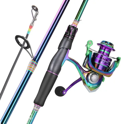 Vista 8 de Sougayilang Combo de caña de pescar giratoria, dos piezas de caña de pescar colorida Poratble de peso ligero con potente equipo de pesca para pesca