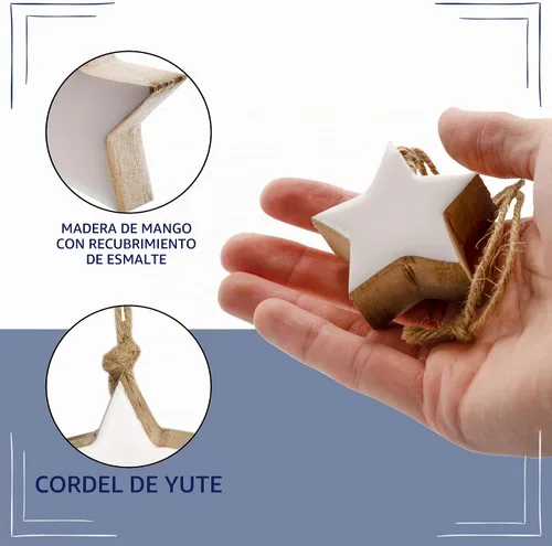 Vista 8 de AuldHome Design Adornos de estrella de granja (paquete de 12, blanco); madera con esmalte blanco de 2 pulgadas, decoración de Navidad de estrella