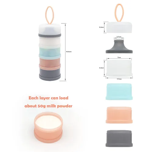Vista 6 de Dispensador de fórmula para bebés, Contenedor de fórmula, Libre de BPA, 4 capas, Contenedor de almacenamiento de viaje para alimentación del bebé