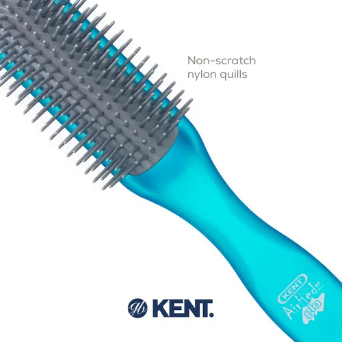 Vista 5 de Kent AHGLO01 Airhedz Glo Blue Cepillo de pelo desenredante estrecho medio redondo – 9 filas iónico antiestático no rayado largo cerdas de nailon
