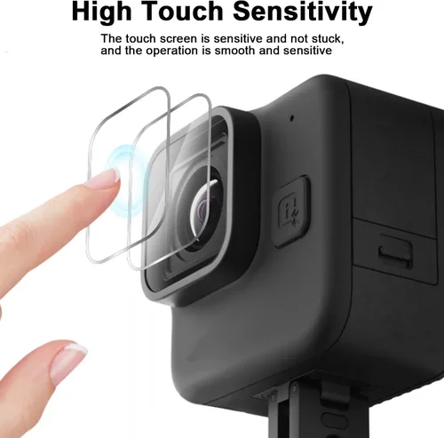 Vista 4 de FiTSTILL 4 protectores de pantalla para Go Pro Hero 11 Black Mini, protector de lente de vidrio templado ultra transparente, protector de lente