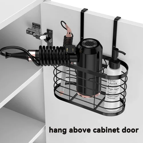 Vista 4 de Organizador de herramientas para el cabello 3 en 1 - Organizador de baño ajustable en altura para montar en pared/puerta de gabinete, debajo