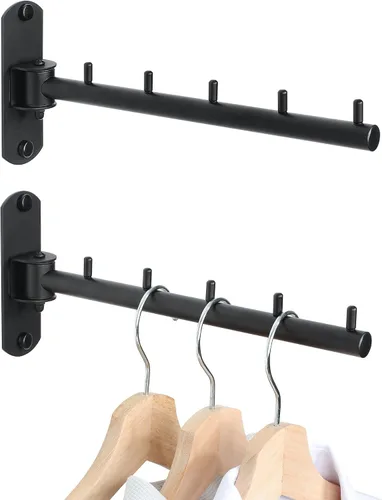 Vista 13 de Percheros para colgar ropa, perchereros de ropa montados en la pared, ganchos para colgar ropa, barras para ropa, ganchos resistentes, plegables