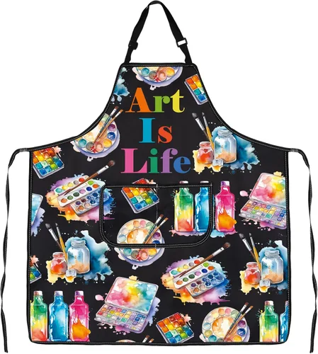 Vista 4 de JXGZSO Delantal de pintor para artistas, regalo para amantes del arte, pintor, regalo para artistas, delantal impermeable con bolsillo
