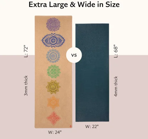 Vista 5 de Shakti Warrior Tapete de yoga de corcho, diseñado por artistas, tapete antideslizante ecológico de alta calidad, ideal para yoga regular y caliente