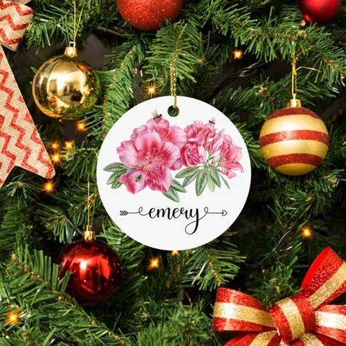 Vista 3 de Adorno personalizado de flor de azalea para la primera Navidad, adorno personalizado de Azalea 1ª Navidad, recuerdo de flores para amigos, regalo