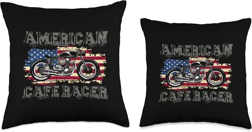 Vista 3 de American Cafe Racer Motorcycle Apparel and Merch American Cafe Racer Biker Men Women Adult Teens Boys Girls Throw Pillow, 16x16, Multicolor