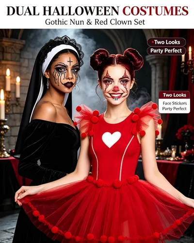 Vista 3 de Pegatinas de tatuajes para disfraz de payaso para Halloween, 2 piezas