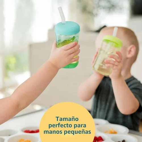 Vista 5 de The First Years Squeeze & Sip - Vasos con pajita para niños pequeños, taza de transición exprimible con popote de silicona, suministros