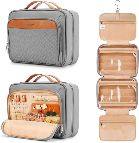 Vista 12 de Bolsa de aseo colgante de viaje para mujeres y hombres, con 6 cubiertas de botellas de silicona a prueba de fugas, accesorios impermeables