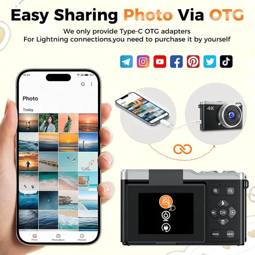 Vista 2 de MaxMango Cámara digital, cámara de vlogging de 64 MP y 2.4 pulgadas para principiantes, pantalla abatible de 180°, apunta y dispara, cámaras