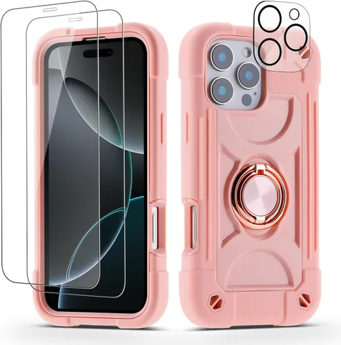 Vista 25 de Funda para iPhone 11 de 6.1 pulgadas con soporte de anillo, con 2 protectores de pantalla de vidrio, resistente a los golpes, resistente a