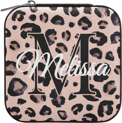 Vista 2 de Joyero de viaje personalizado con estampado de leopardo rosa y negro caja de joyería personalizada organizador de viaje caja de joyería pequeña