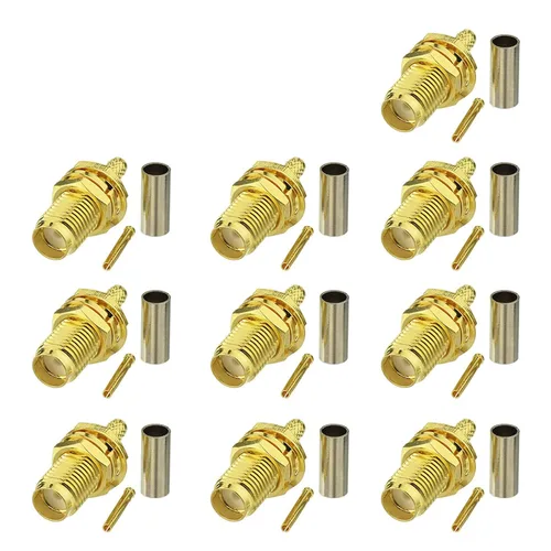 Vista 10 de Eightwood Conector RF de crimpado hembra de mamparo RP-SMA para cable RG316 RG174 Paquete de 10 RP-SMA hembra con conector pin macho, 50 ohmios