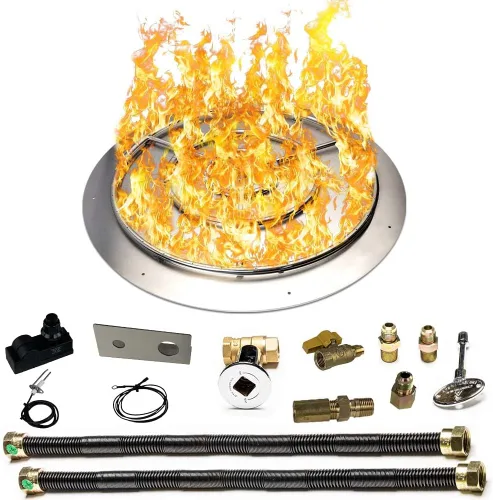 Vista 15 de Kit de sartén y anillo de acero inoxidable para quemador de hoguera, con encendido por chispa para fogatas de propano líquido, sartén de 18