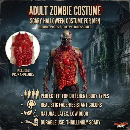 Vista 2 de Bulex Scary Halloween Costumes Bloody Zombie Decoration Creepy Horror Cosplay Prop Rojo