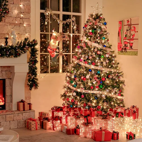 Vista 6 de Hykolity - Árbol de Navidad artificial preiluminado de 6 pies con 350 luces LED blancas cálidas Verde