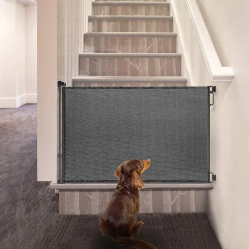 Vista 5 de EasyBaby Puerta retráctil para bebé, 33 pulgadas de alto, se extiende hasta 55 pulgadas de ancho, puertas de seguridad para bebés negros/niños