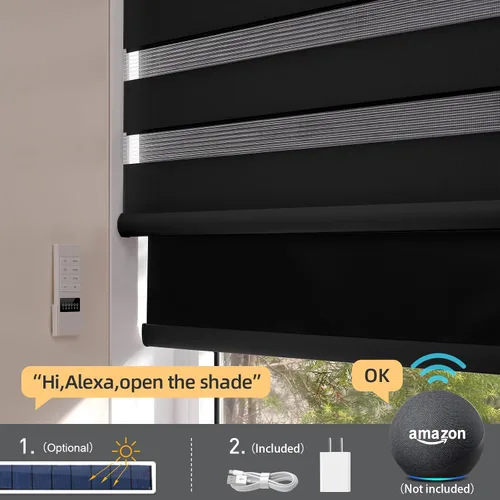 Vista 2 de ACMEART Persianas dobles motorizadas con control remoto, juego de persianas de día y noche con filtro de luz de cebra y persiana enrollable opaca