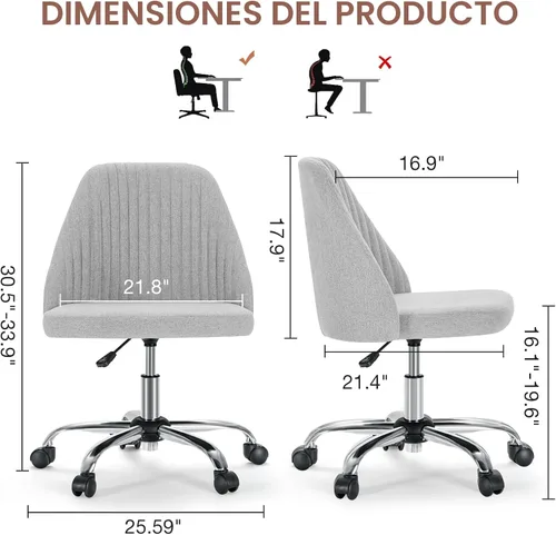 Vista 2 de DUMOS Silla de oficina, cómoda silla de escritorio giratoria con ruedas, asiento ancho, sin brazos, altura ajustable, para el hogar, dormitorio
