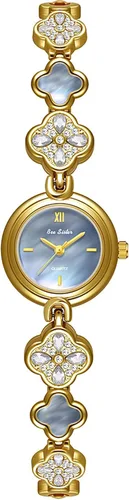 Vista 9 de BESTKANG Relojes de Lujo para Dama con Cadena de Pulsera Hueca de Cuatro Hojas de Hierba, Impermeable, Reloj de Cuarzo de Moda y Vestido Dorado