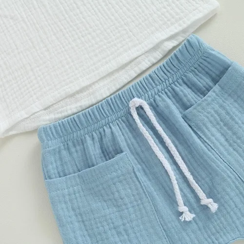Vista 52 de fhutpw Conjunto de 2 piezas de ropa de verano para bebés, camiseta de manga corta, cintura elástica, pantalones cortos para niños pequeños