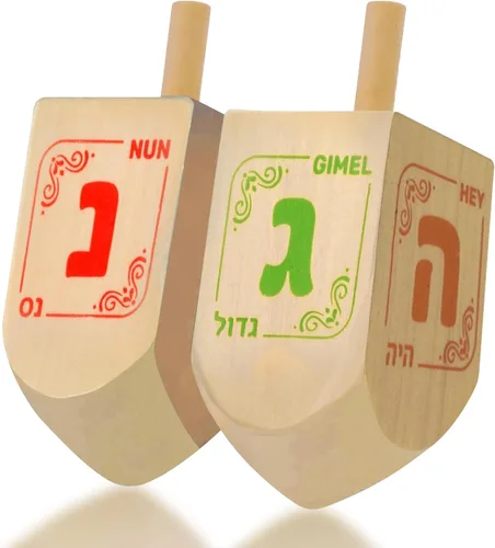 Vista 8 de Izzy 'n' Dizzy Hanukkah Dreidels - Dreidel de madera extragrande azul y blanco - 2