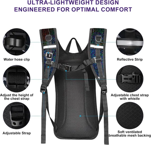 Vista 2 de Mochila de hidratación, mochila de agua con vejiga de agua de 2 L, paquete de hidratación esencial para festivales y rave, aislamiento ligero