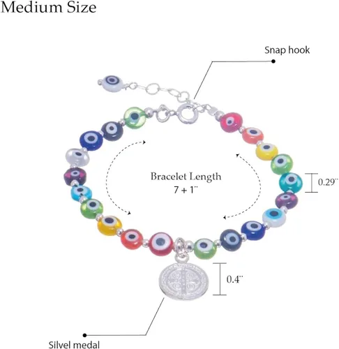 Vista 3 de Pulsera de ojo con medalla de plata de San Benito