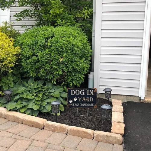 Vista 5 de WOSTOD Letreros de metal retro vintage con texto en inglés "Dog in Yard Please Close Gate" para exteriores, césped, jardín, patio, 8 x 12 pulgadas